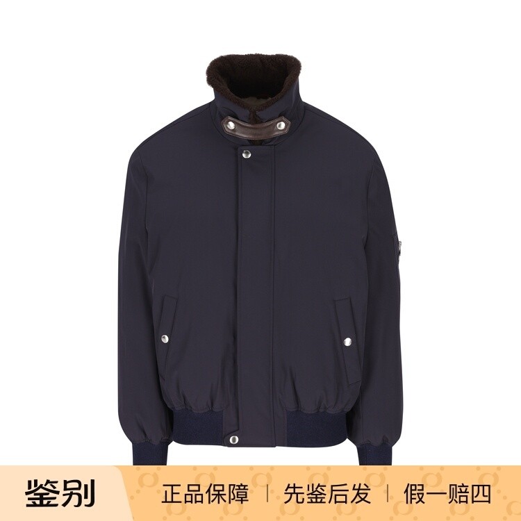 BRUNELLO CUCINELLI 男士蓝色毛领羽绒服 25秋冬新款意大利代购BC