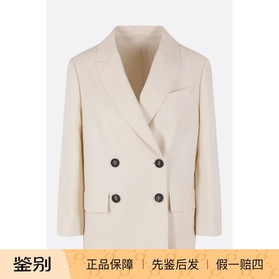 Brunello Cucinelli女士白色双排扣短BC西服外套26早春意大利代购