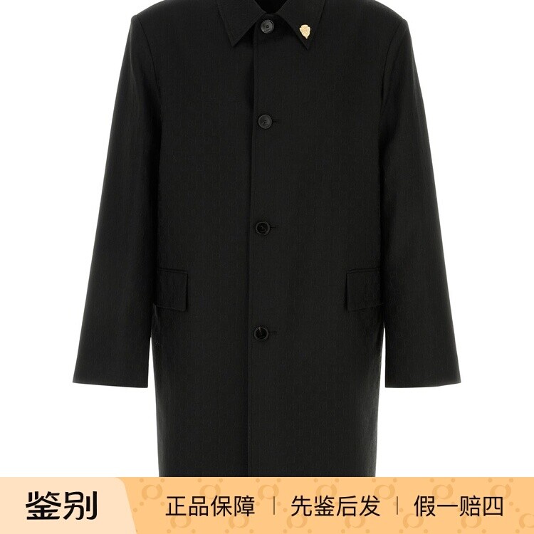GUCCI 古驰男士黑色单排扣羊毛涤纶大衣 2025秋冬新款 意大利代购