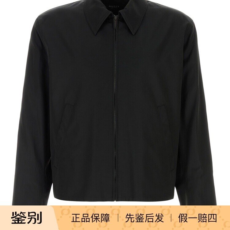 GUCCI 古驰男士黑色翻领拉链短款夹克 26早秋新款 意大利欧港代购
