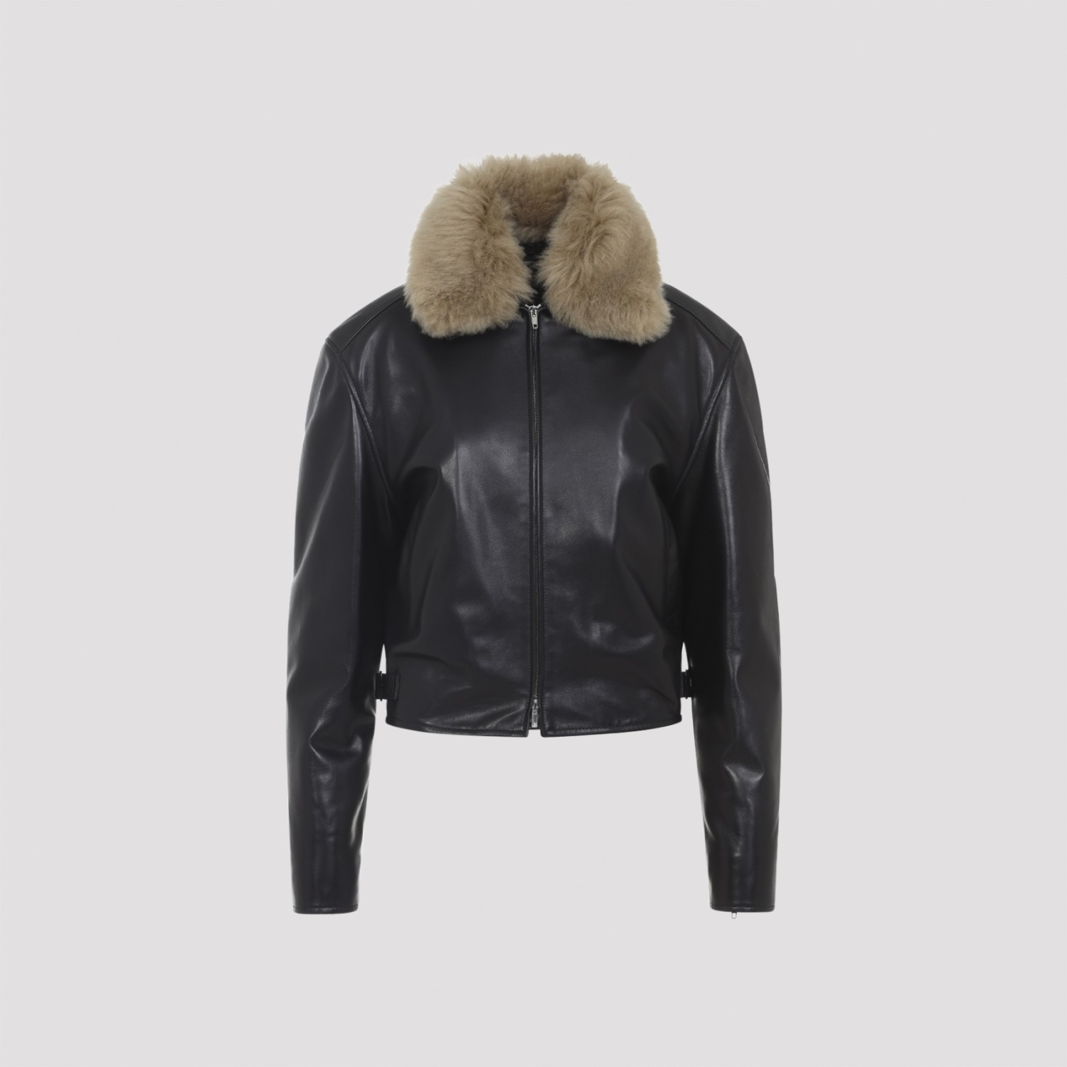 PHOEBE PHILO 女士黑色短款毛领皮衣外套 25早秋 新品 意大利代购