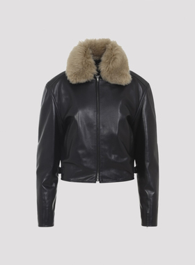 PHOEBE PHILO 女士黑色短款毛领皮衣外套 25早秋 新品 意大利代购