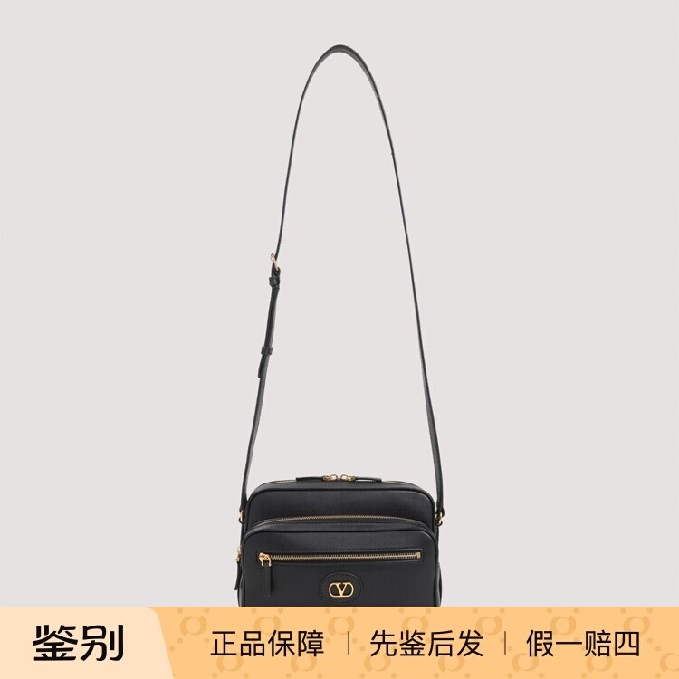 VALENTINO 华伦天奴男士小号黑色真皮邮差包26早春新款意大利代购