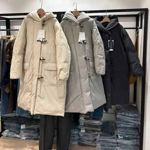 2025韩国东大门秋冬新款连帽牛角扣长款羽绒服鹅绒服宽松保暖外套