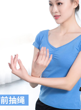 红舞鞋 薄棉前抽带鸡翼袖上衣 舞蹈服装练功短袖 广场舞半袖38502