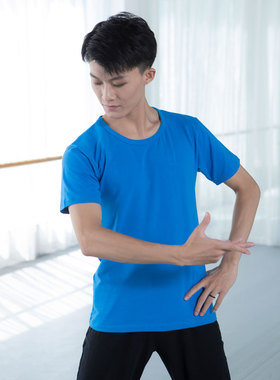 红舞鞋30292男士棉短袖上衣圆领T恤 舞蹈服 弹力芭蕾形体基训练功