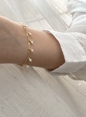 珍珠手链 迷你淡水珍珠 小颗粒坠坠 14k包金手链 高级设计感小众