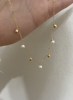 天然淡水珍珠配14k包金可调节细链锁骨链短颈链项链