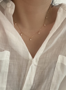 天然淡水珍珠小坠坠14k包金可水洗可调节短颈链锁骨链项链