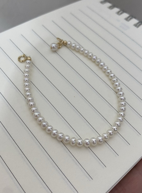 3-4㎜极光淡水ak小珍珠有核珍珠手链细手链美产14k包金配件