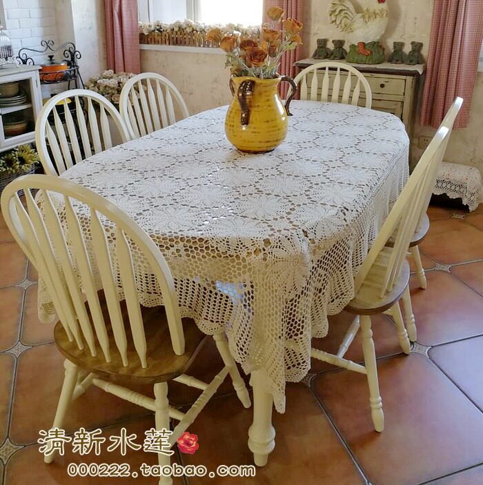 清新水莲 外贸中式欧式美式乡村复古镂空手工钩花桌布台布长方形