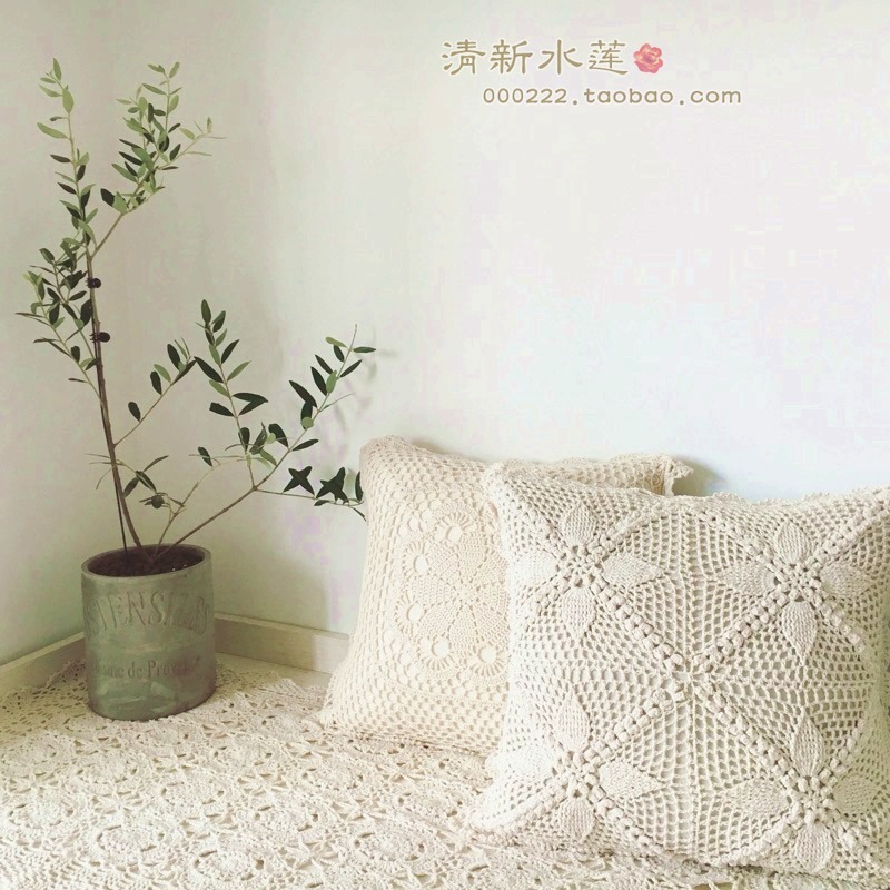 花蕾棉线镂空编织中美式乡村抱枕