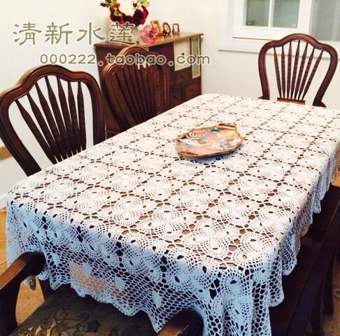 清新水莲 外贸复古纯棉线手工钩织桌布布艺长方形沙发巾装饰盖布