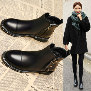 马丁靴女鞋英伦风2025冬季新款短靴平底韩版百搭加绒棉鞋春秋单靴