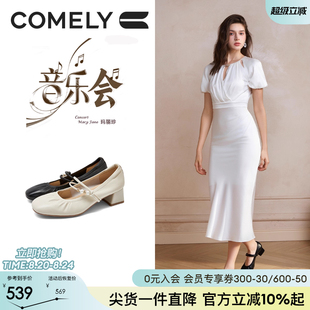 通勤工作羊皮中跟单鞋 康莉商场同款 新款 粗跟玛丽珍鞋 女2025年秋季