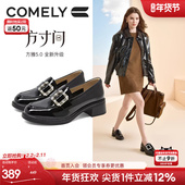 方扣英伦学院甜美小皮鞋 康莉粗跟乐福鞋 女25年春秋新款 黑色一脚蹬