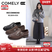 康莉真皮小皮鞋 子 系布洛克鞋 女秋冬新款 牛皮复古英伦风棕色小皮鞋