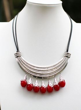 云南民族风项链额饰配饰古风眉心坠汉服发饰红色异域风情少数民族