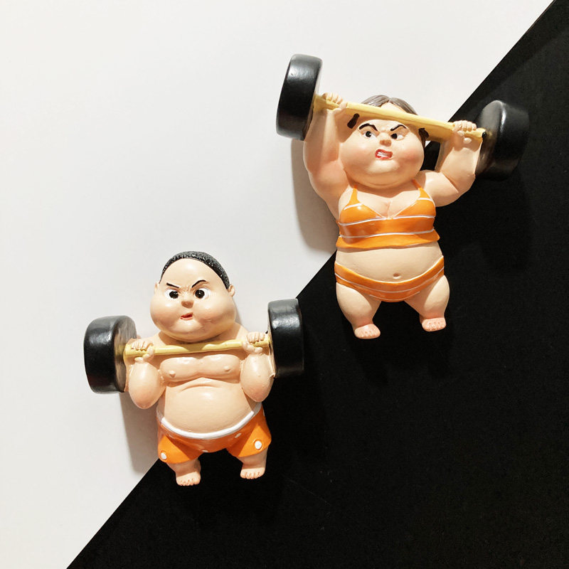 FANQU 냉장고 자석 크리 에이 티브 3 차원 작은 뚱뚱한 소녀 역도 커플 모델 수지 마그네틱 스티커 자석 귀여운 작은 장식
