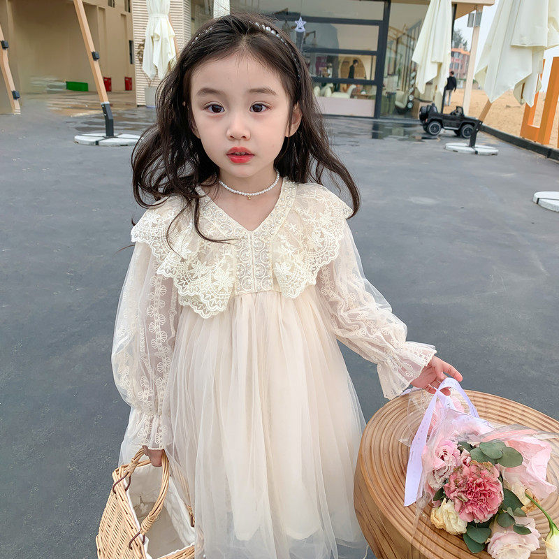 女童蕾丝连衣裙超仙洋气春秋新款女孩儿童宝宝生日纱裙公主裙礼服