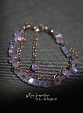 【月灿】6月生辰石高品质轻奢强光月光石14k包金双层原创设计手链