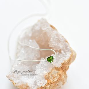 三合一草原创设计天然铬透辉石纯银S925简约爱心吊坠项链锁骨链