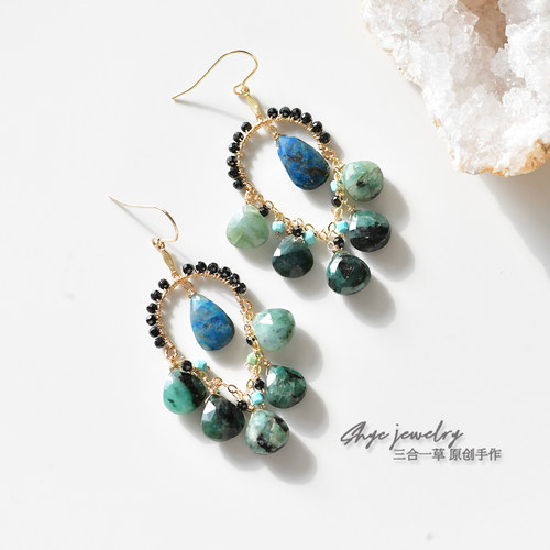 5月生辰石14k包金祖母绿耳环