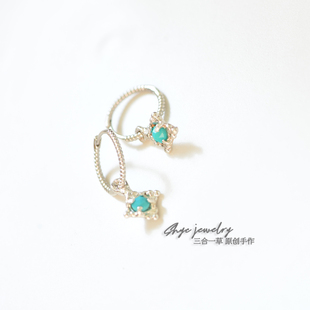 12月生辰石天然绿松石纯银s925三合一草原创手作复古耳坠耳环耳饰