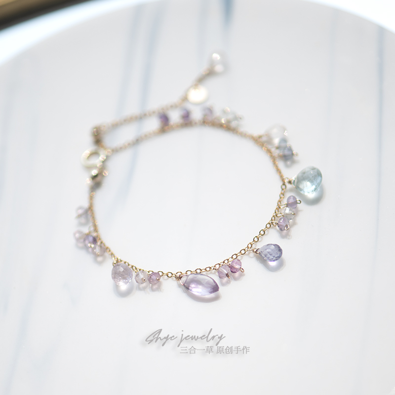 天然海蓝宝紫水晶手链小众