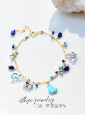 三合一草14k包金绿松石手链