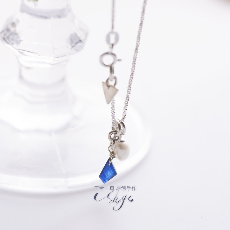9月生辰石天然蓝宝石巴洛克珍珠纯银925银小众设计简洁幸运项链