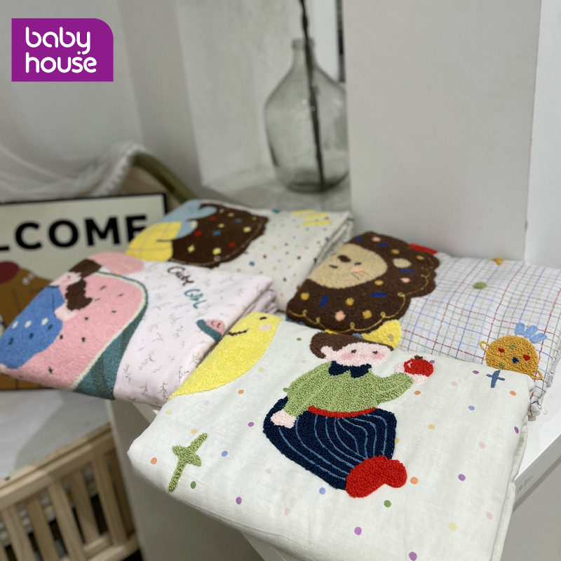 babyhouseA类全棉被套单件毛巾绣双层纱卡通纯棉被罩200x230cm