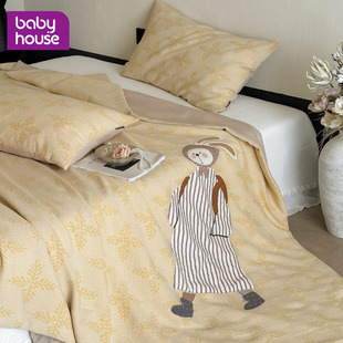 可爱兔子A类全棉儿童双层纱抗菌小被子被芯冬被四季 通用春秋棉被