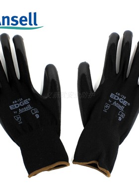 48-126劳保轻型防滑手套耐磨耐油PU涂层涤纶弹性针织12副