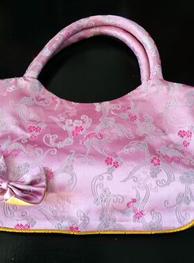 真丝装饰商务礼品 南京云锦研究所 包袋 草绿色花纹手提蝴蝶时装