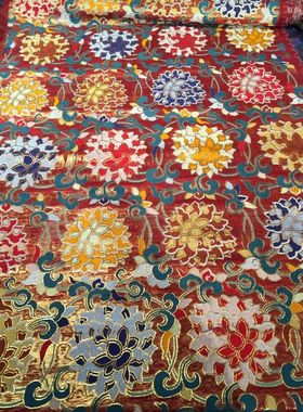 南京云锦礼服 唐装旗袍黄色牡丹花织金妆花缎纯手工云锦布料