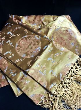 南京云锦研究所 吉祥牌云锦 土黄色圆圈精品云锦披肩围巾两用现货