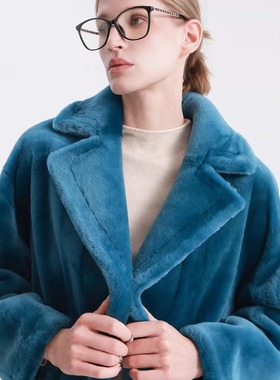 UJ/西班牙进口皮毛一体女外套慵懒卷毛短款圆领皮草新款