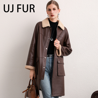 UJ/南非进口lacon拉贡皮毛一体女外套2025新款收腰长款皮草外套