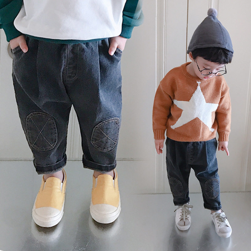 2018秋装上新男童椭圆贴标宽松牛仔裤 儿童裤子,童装/婴儿装/亲子装,裤子,淘宝优惠券,粉丝福利购,淘宝优惠卷