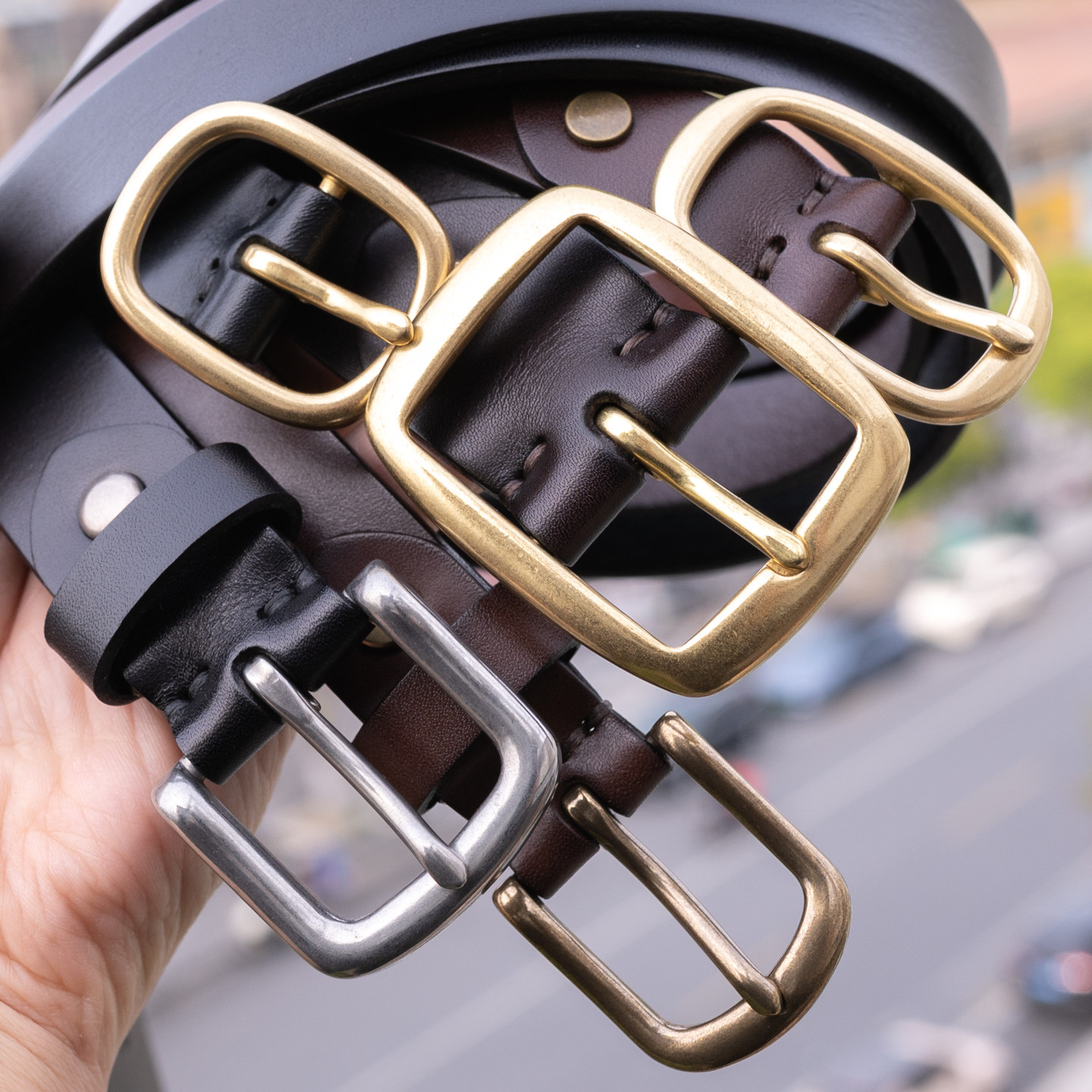 男女新款光面光身皮带手工真皮休闲复古宽腰带纯铜针扣裤带瑕疵品