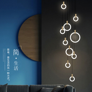 森林1号 楼别墅楼梯间吊灯简约创意灯饰客厅艺术吊灯 光环吊灯复式