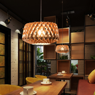森林1号 北欧现代简约创意实木吊灯餐厅吧台书房LED吊灯 马蜂窝
