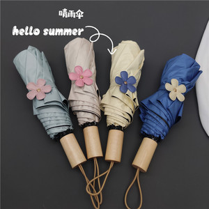 搭色绝了一把伞一朵花~韩系黑胶防晒防紫外线手动折叠木柄晴雨伞