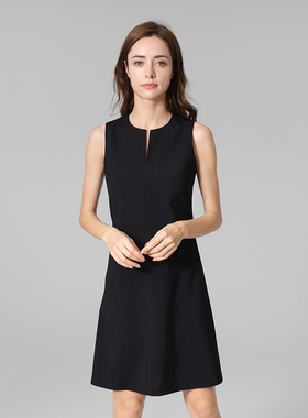 基本主义 精纺羊毛 春秋法式设计感小黑裙无袖连衣裙女L191027