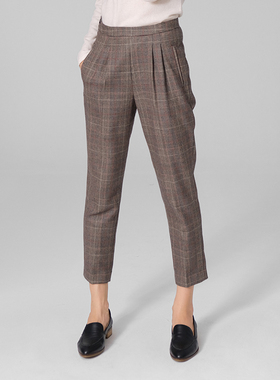 基本主义 精纺羊毛秋冬显瘦直筒格子西装哈伦裤萝卜裤子女K183016