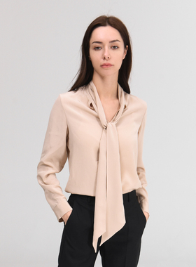 基本主义  2022重磅23姆米真丝 高端桑蚕丝飘带衬衫女长袖C181007