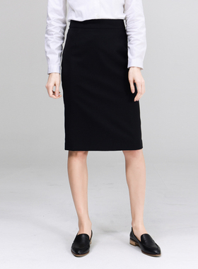 基本主义 精纺羊毛 黑色西装半身裙高腰中长款一步裙D181050（A）