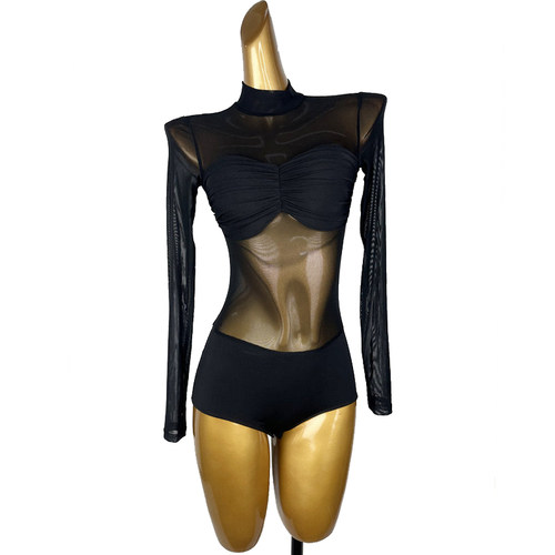 成人长袖网纱拉丁舞连体衣练功服