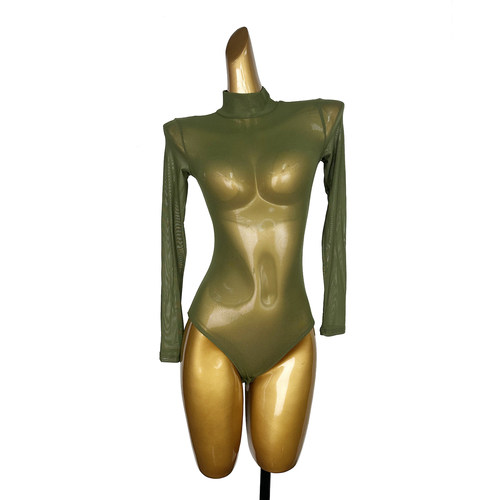 拉丁舞网纱连体衣成人长袖